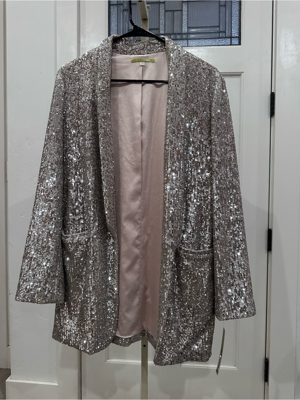 Gianni Bini Sequin Open-Front Blazer Jacket - Silver